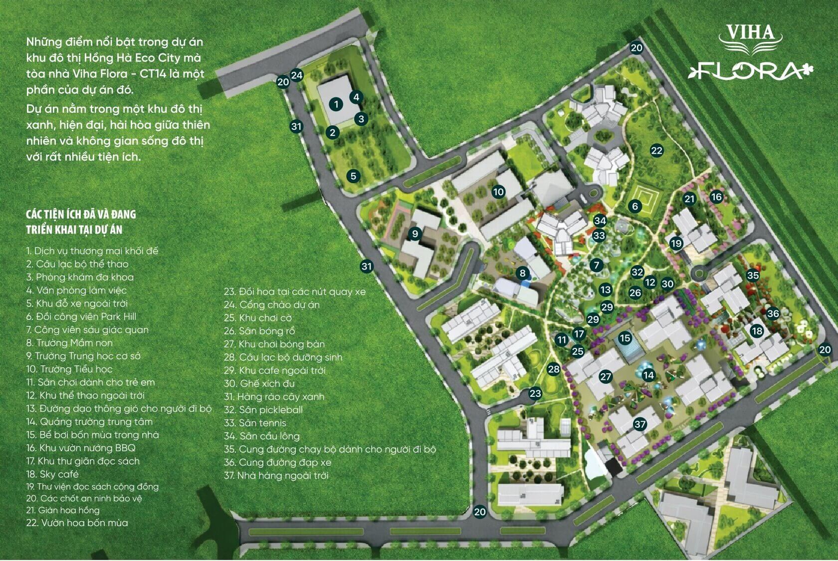 tiện ích dự án viha flora tứ hiệp yên sở